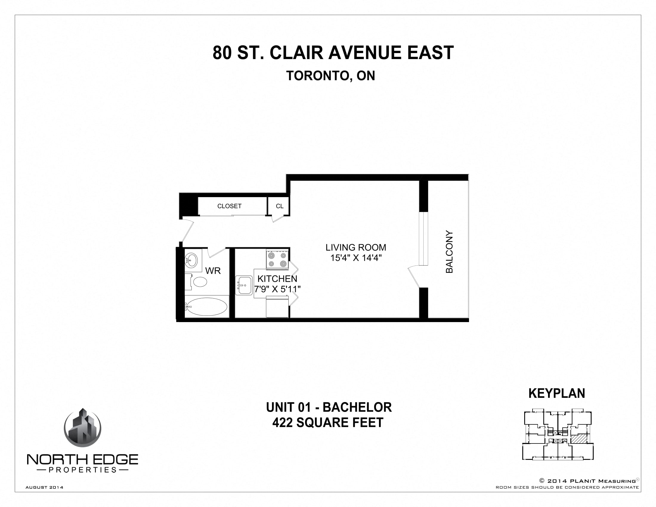 Floor plan for studio, 1 bath, 422 sqft